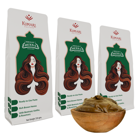 Henna Paste, Ready to apply, Pre-Soaked in Katha, Black tea, Beetroot and Herbs,100% Natural Rajasthani Henna Paste, Rich Brown Color (Pack of 3 x 220g)